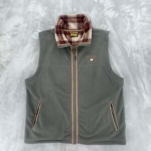 Renegade Club‎ Men's Corduroy Fleece Lined Vest Green Plaid Collar Size L EUC